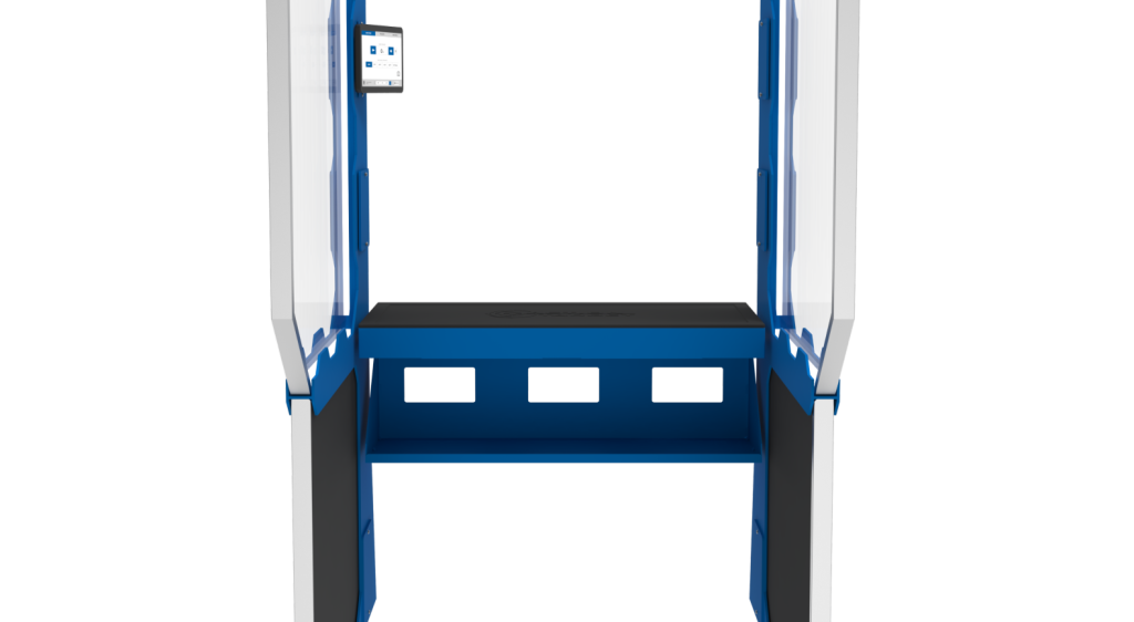 Fixed table with a shelf on a Defender Stall