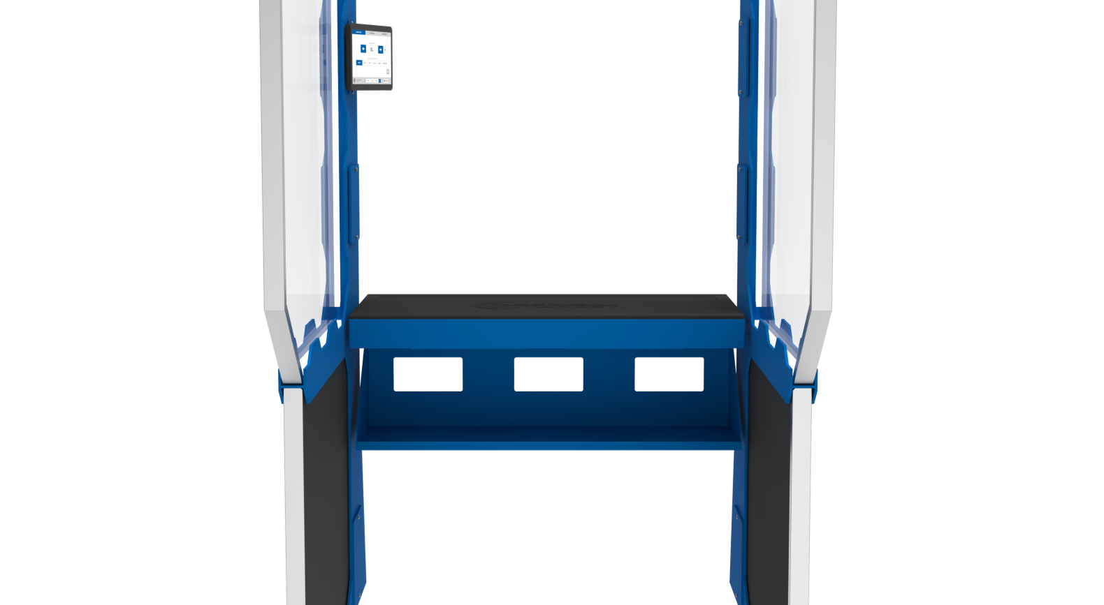 Fixed table with a shelf on a Defender Stall