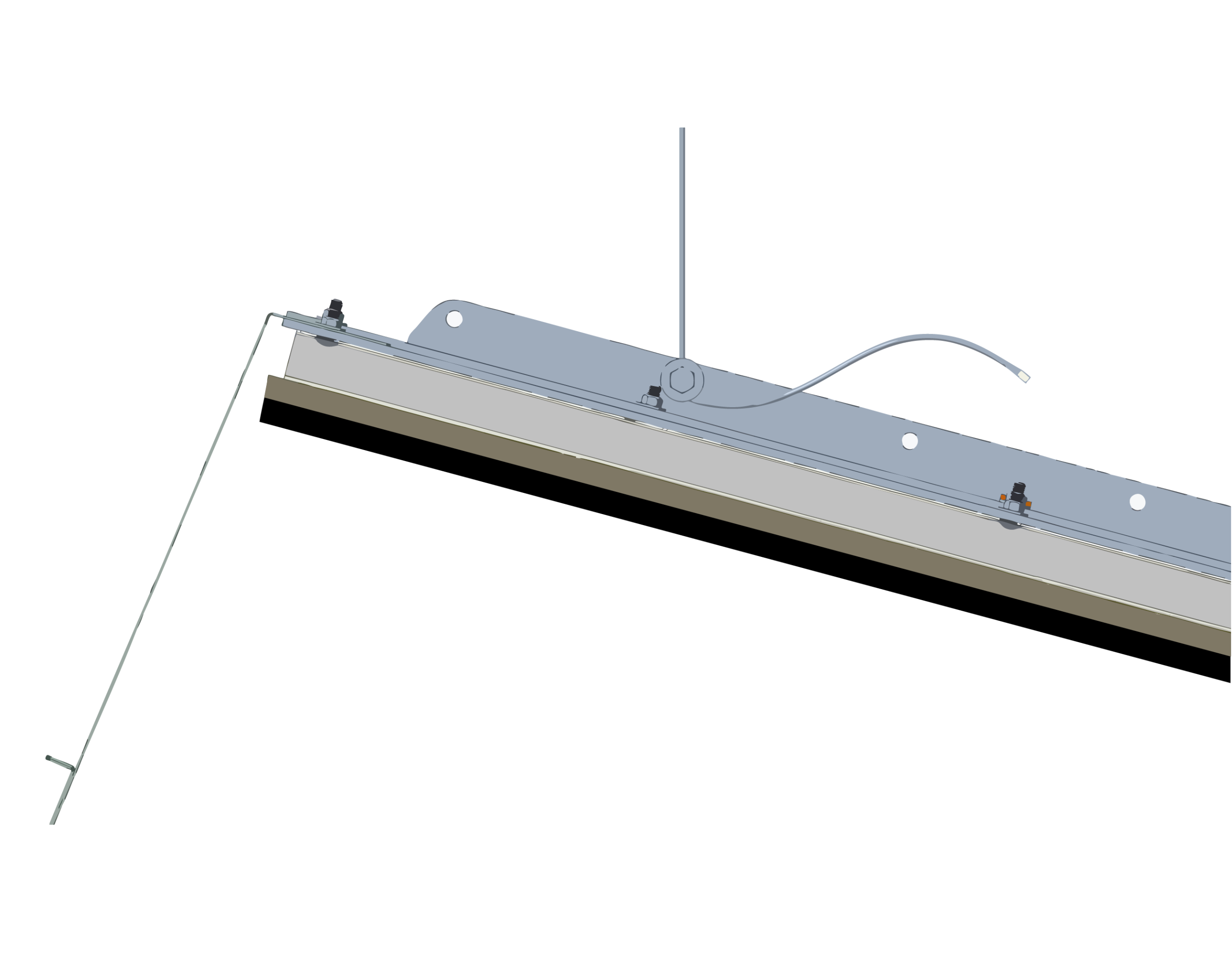 A cross-section drawing of a ceiling baffle