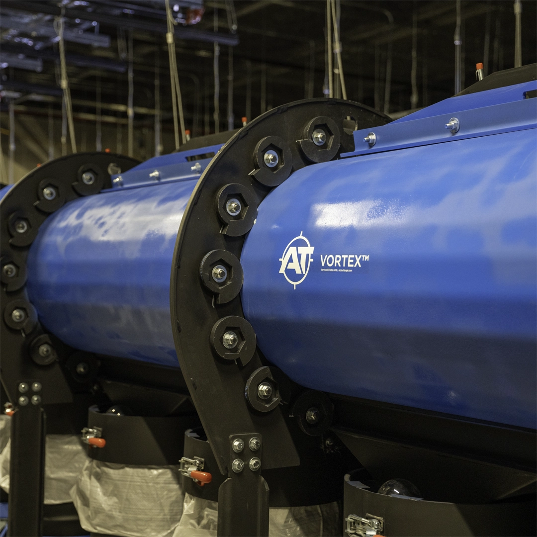 Blue steel bullet trap inside the back of a shooting range