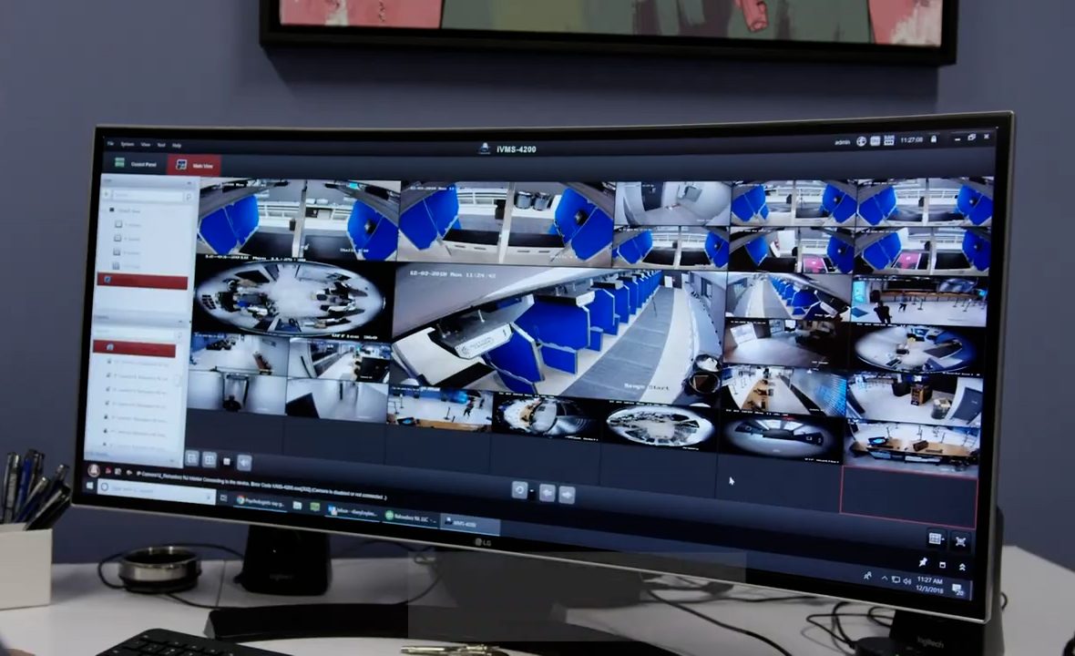 Security monitor displaying all rooms with security cameras