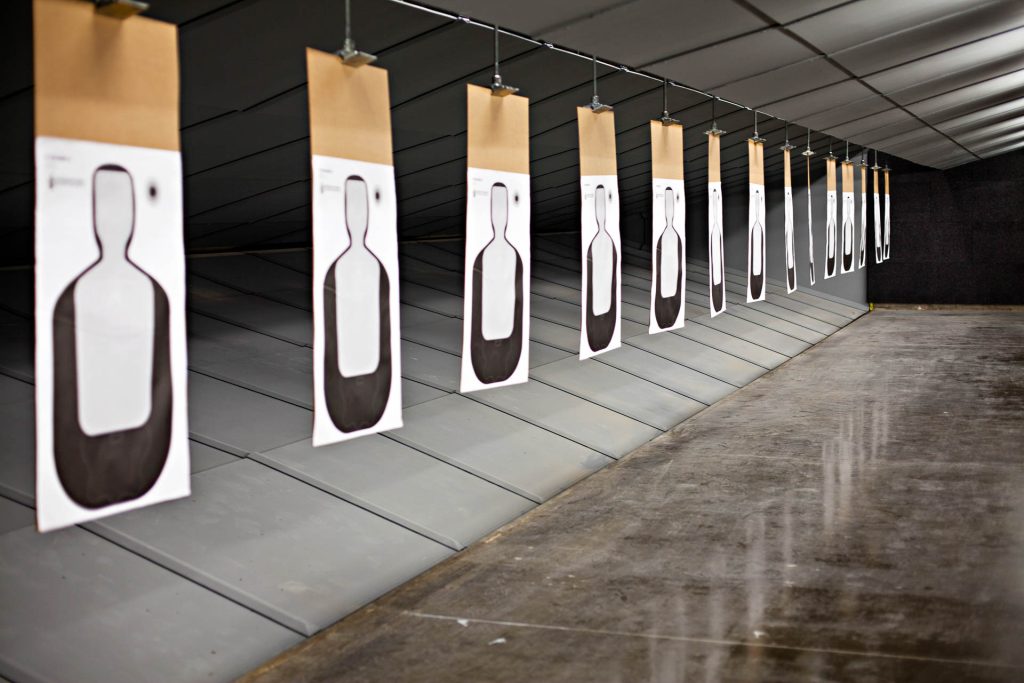 Row of black and white targets hanging from power90