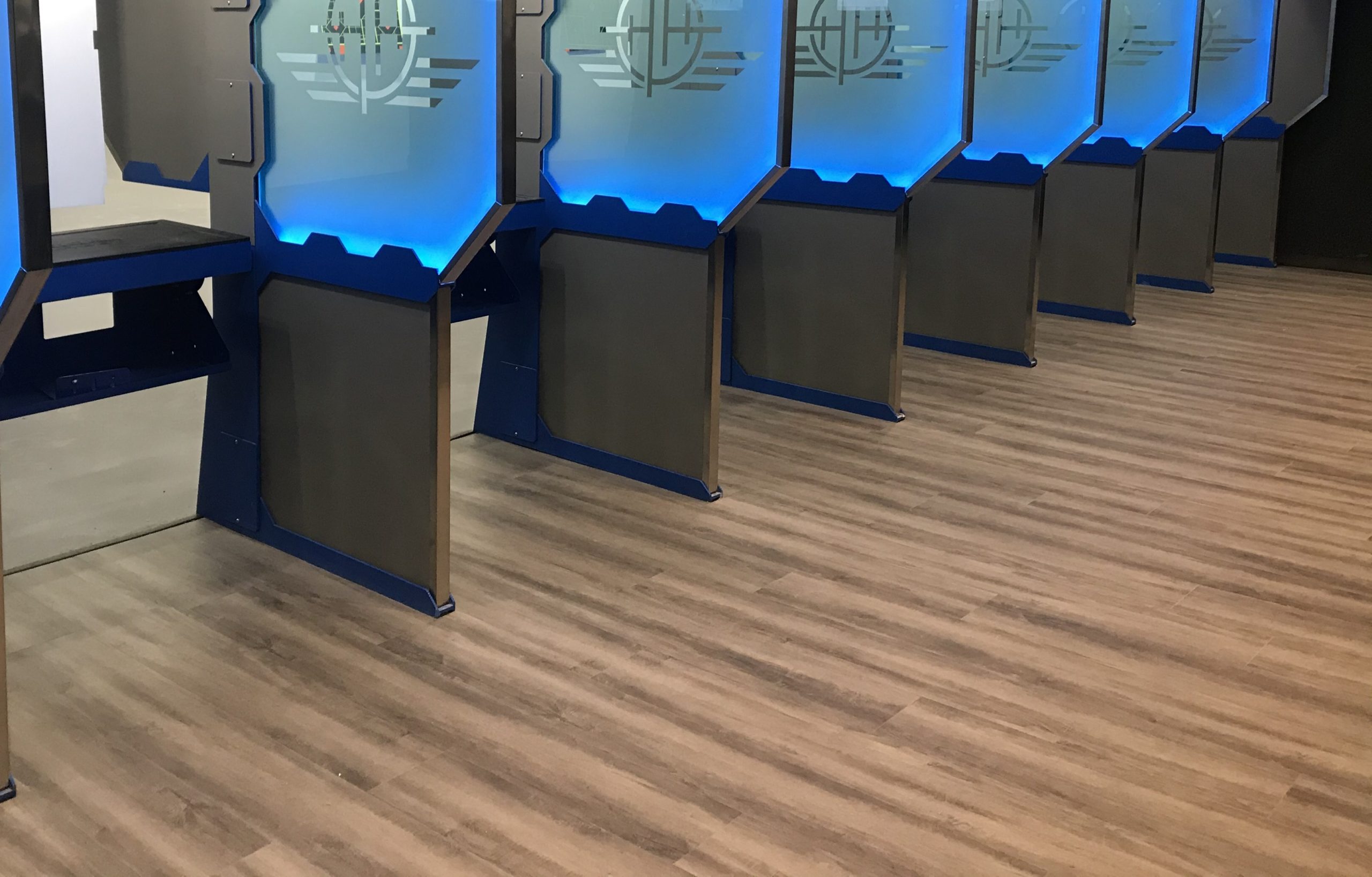A commercial shooting range with faux wood flooring
